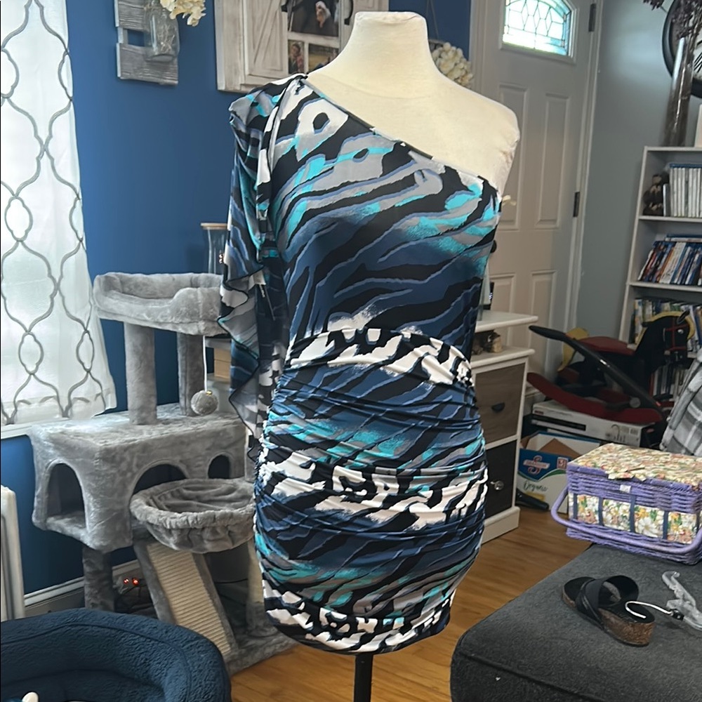 My Michelle Blue and Black One Shoulder Bodycon Dress